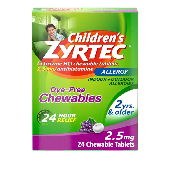 Children‘s Zyrtec 24 Hr 2.5 mg Allergy Chews for Ages 2+, Grape, 24 ct