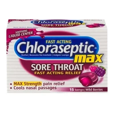 Chloraseptic Max Strength Sore Throat Lozenges, Wild Berries Flavor Throat Remedy, 15 Count