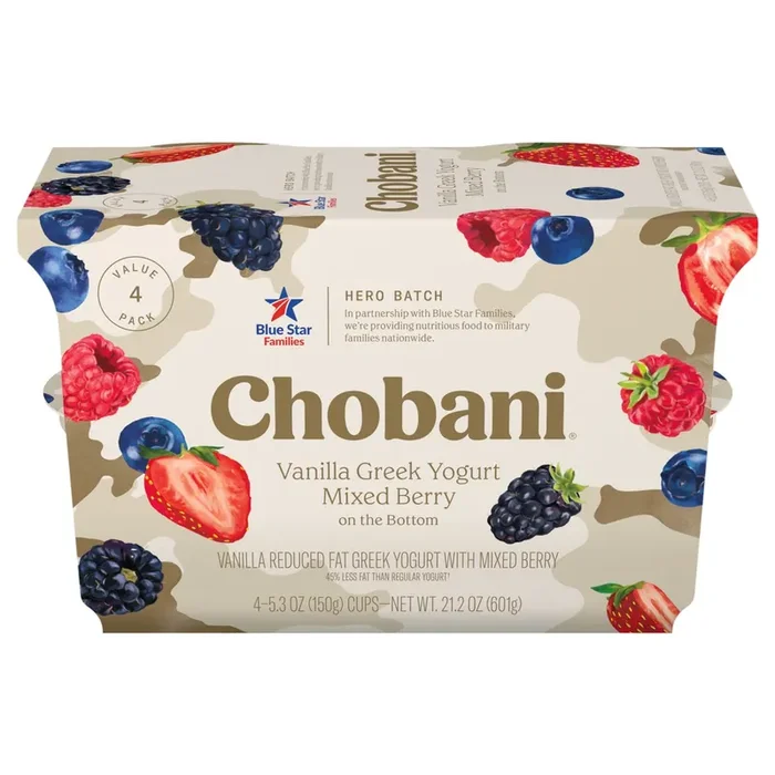 Chobani Low-Fat Hero Batch Vanilla Mixed Berry on the Bottom Greek Yogurt 5.3oz 4ct