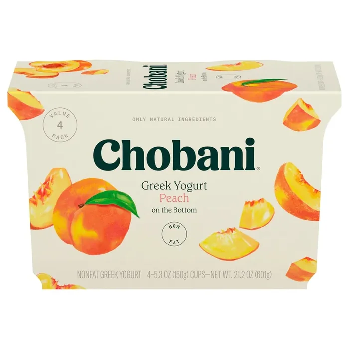 Chobani Nonfat Greek Peach on the Bottom Yogurt Value Pack 4 – 5.3 oz Cups