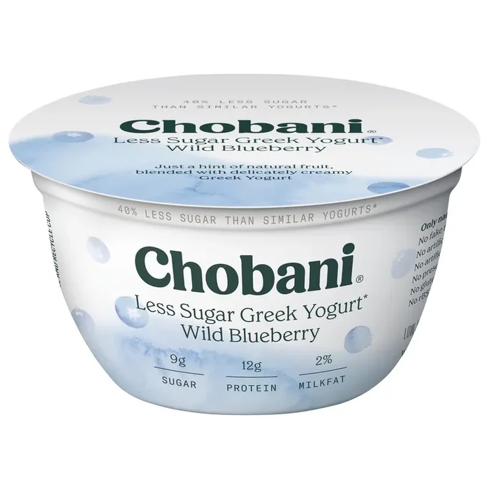 Chobani Yogurt, Greek, Less Sugar, Wild Blueberry
