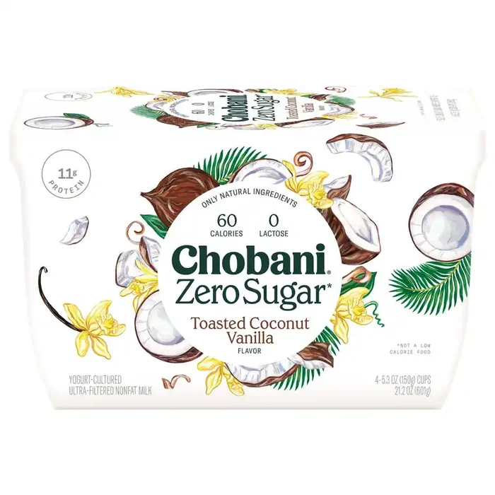 Chobani Zero Sugar Toasted Coconut Vanilla Flavor Yogurt Cup/Tub/Bowl
