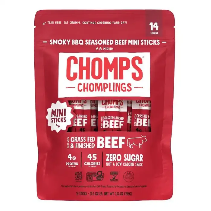 Chomps Snack Sticks Smoky BBQ Seasoned Beef Mini Sticks – 7oz/14ct