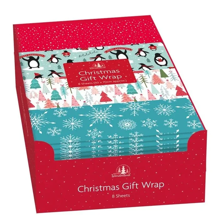 Christmas Gift Wrap 8 Flat Sheets