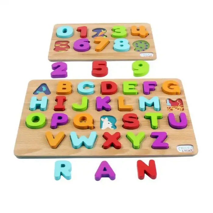 Chuckle & Roar ABC‘s & 123s Wood Kids Puzzle Set 36pc
