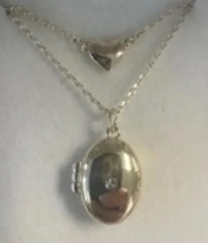 City by City 2 Row Silver Plated Heart and Oval Locket Necklace