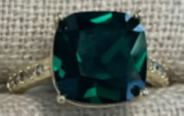 City by City Gold Large Green Cushion Stone Ring With Pave Cubic Zirconia