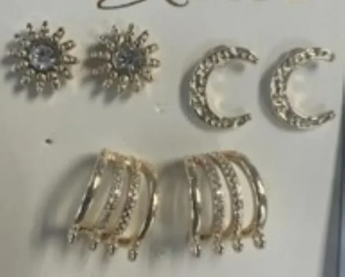 City by City Gold Plated Moon Sunburst and Hoop Trio Earrings With Cubic Zirconia