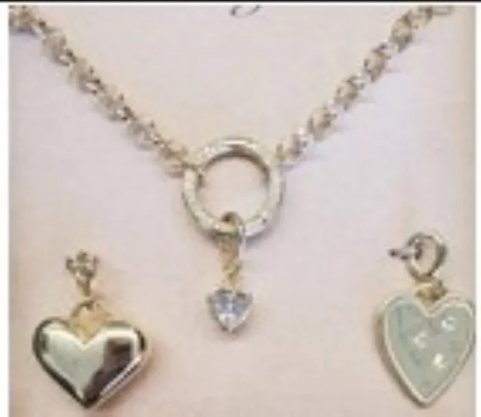 City by City Gold Plated Pendant Necklace With Heart Charms Made With Cubic Zirconia