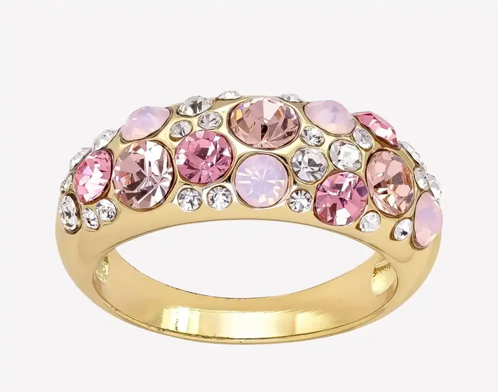 City by City Gold Plated Ring With Pink Tonal Genuine Crystal