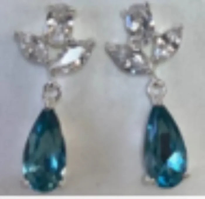 City by City Silver Earrings With Cubic Zirconia Clusters and Aqua Drop Crystals