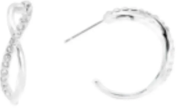 City by City Sliver Plated Pave Hoop Earrings With Genuine Crystals