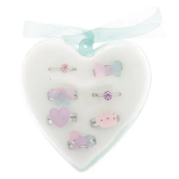 Claire‘s Club Ombre Charm Heart Box Rings – Mint, 7 Pack