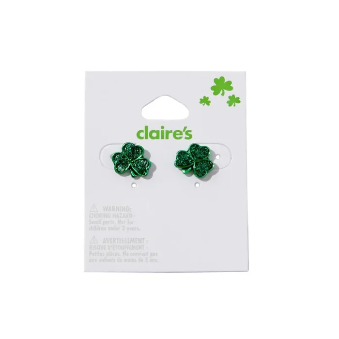 Claire‘s Shamrock Earrings, Green Glitter