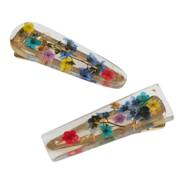 Clear Acrylic And Multicolor Dried Flower Hair Clips 2 Pack