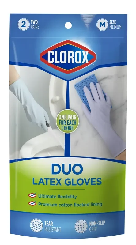 Clorox Medium 2 -Count Embossed -Grip Latex Disposable cleaning gloves 2 -Pairs