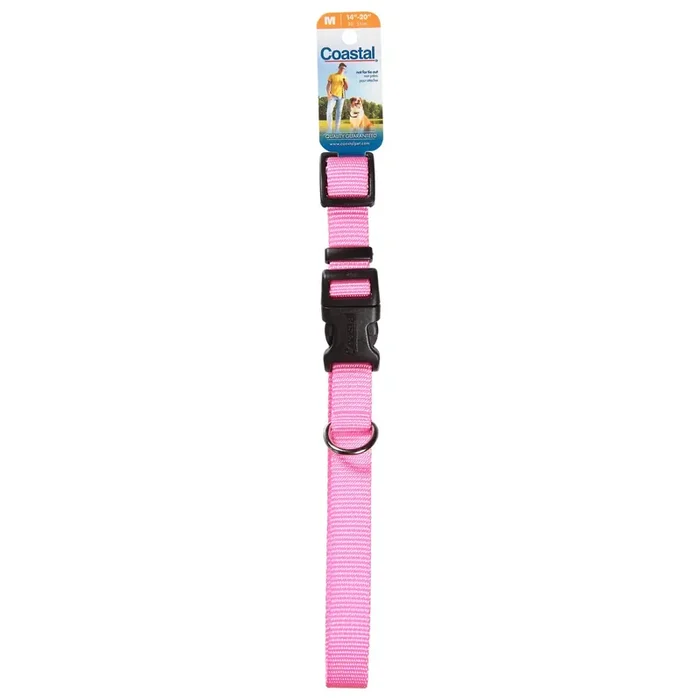 Coastal Adjustable Dog Collar with Plastic Buckle, Pink Bright, Medium – 3/4″ x 14″-20″