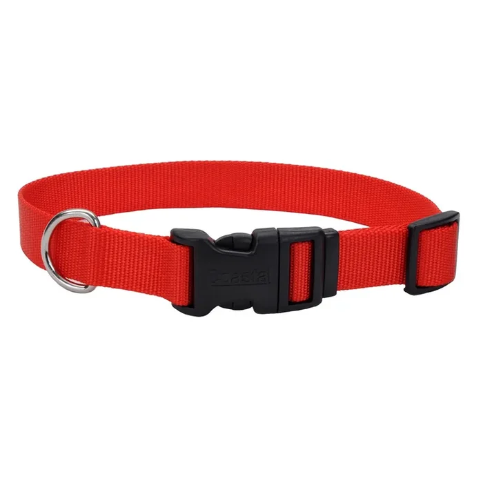 Coastal Adjustable Dog Collar with Plastic Buckle, Red, Medium – 1″ x 14″-20″
