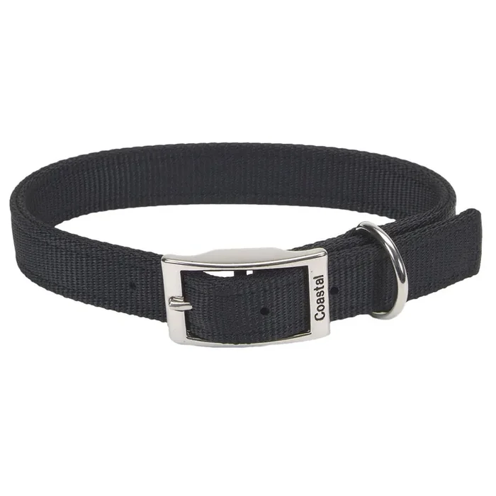 Coastal Double-Ply Dog Collar, Black, Medium – 1″ x 20″