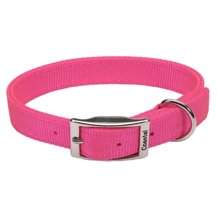 Coastal Double-Ply Dog Collar, Neon Pink, Medium – 1″ x 20″