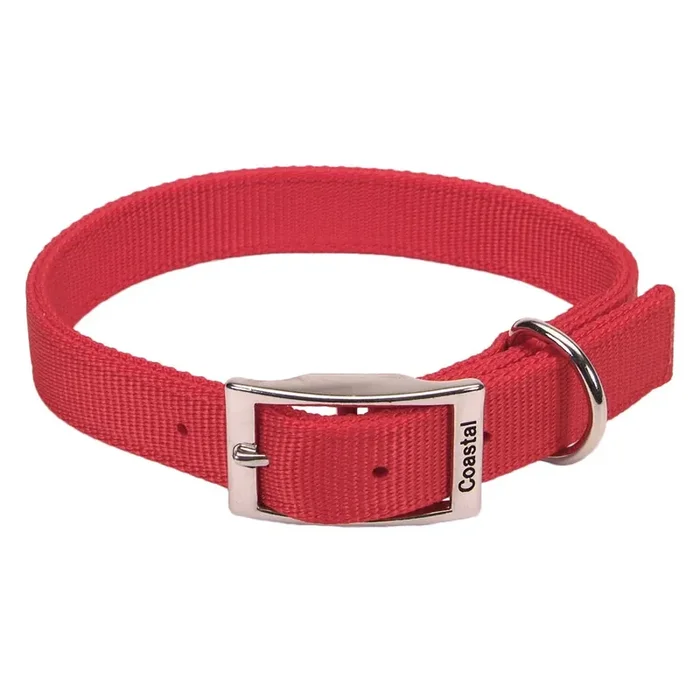 Coastal Double-Ply Dog Collar, Red, Large – 1″ x 24″