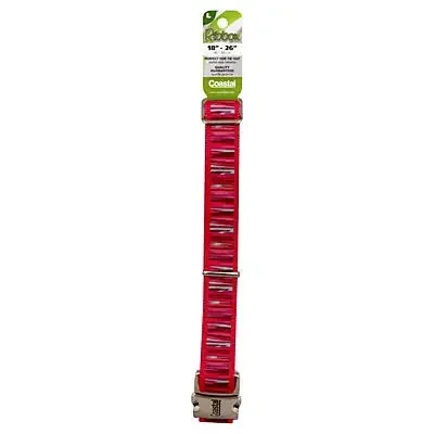 Coastal Ribbon Adjustable Dog Collar with Metal Buckle, Pink Flamingo Stripe, Large – 1″ x 18″-26″