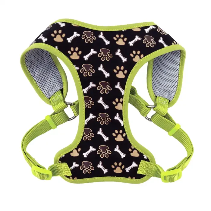 Coastal Ribbon Designer Wrap Adjustable Dog Harness, Brown Paws and Bones, XX-Small – 3/8″ x 14″-16″ 5-7 lb
