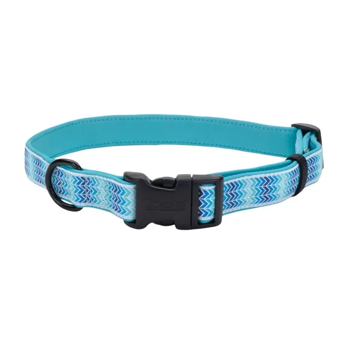 Coastal Ribbon Weave Collar, Teal Gradient Chevrons, Large – 1″ x 18″-26″