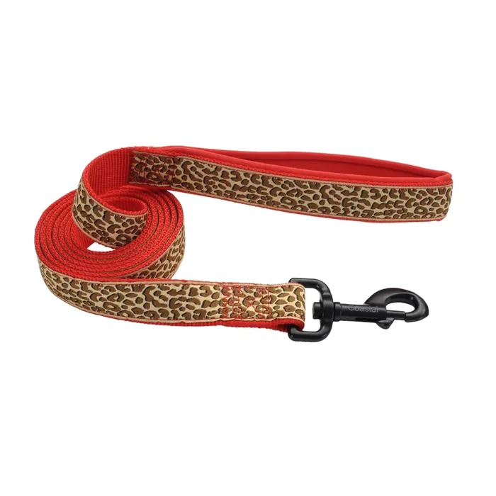 Coastal Ribbon Weave Leash, Brown Leopard on Red, Medium/Large – 1″ x 6‘