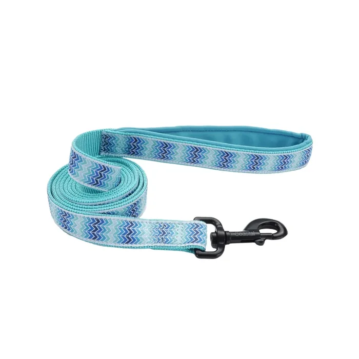 Coastal Ribbon Weave Leash, Teal Gradient Chevrons, Small/Medium – 5/8″ x 6‘