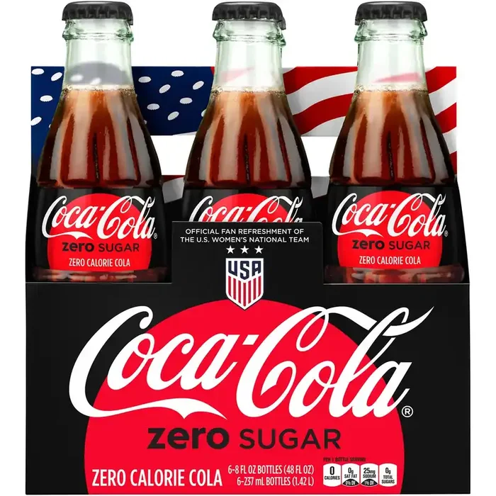 Coca-Cola Coke Zero Sugar Diet Soda Soft Drink, 8 fl oz, 6 Pack Glass Bottles
