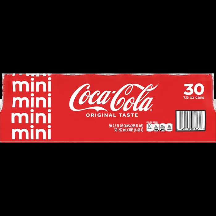 Coca-Cola Soda Soft Drink, 7.5 fl oz Mini Cans, 30 Pack