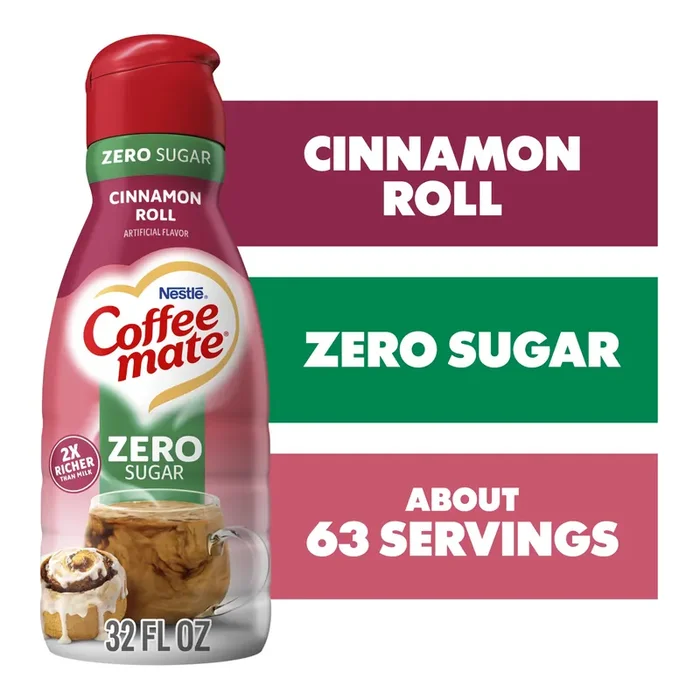 Coffee mate Cinnamon Roll Flavored Coffee Creamer, Zero Sugar, Gluten-Free, 63 Servings