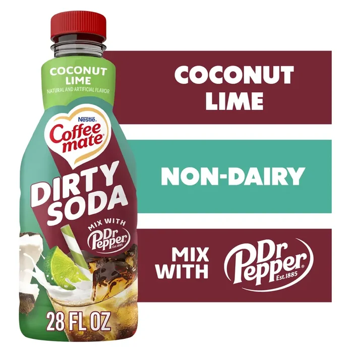 Coffee mate Dirty Soda Creamer, Coconut Lime Flavored Liquid Creamer, Mix with Dr Pepper