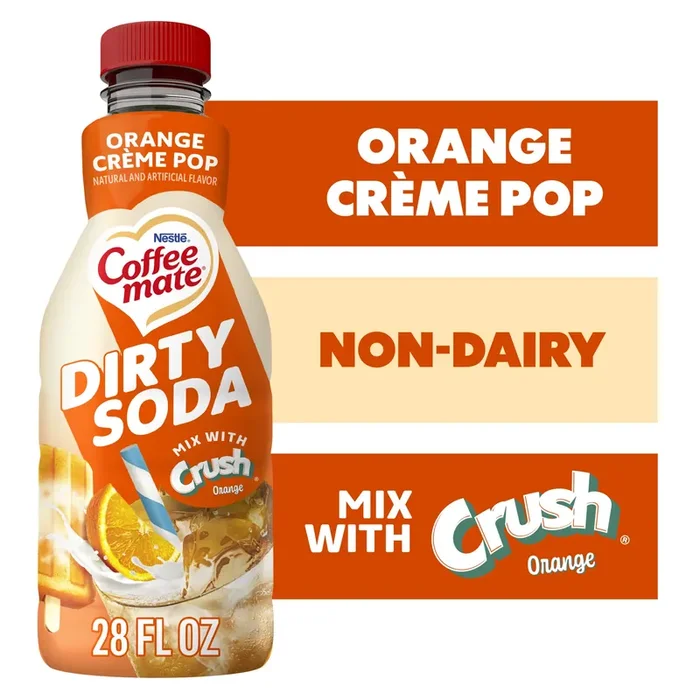 Coffee mate Dirty Soda Creamer, Orange Crème Pop Flavored Liquid Creamer, Mix with Crush Orange