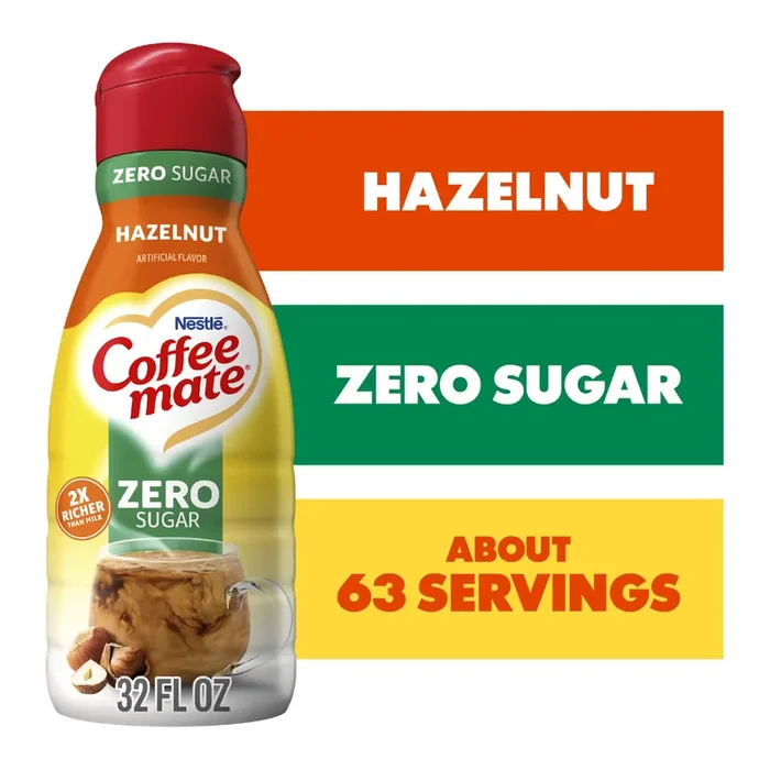 Coffee mate Hazelnut Flavored Coffee Creamer, Zero Sugar, Gluten-Free, 63 Servings