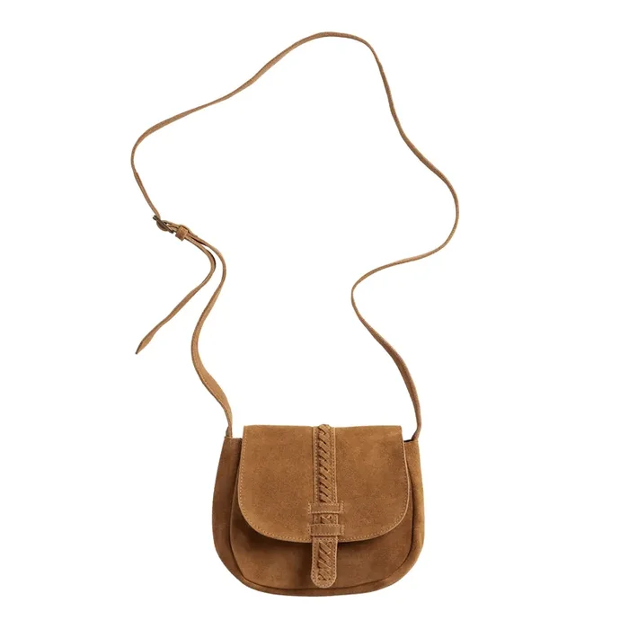 Cognac Brown Suede Crossbody Bag