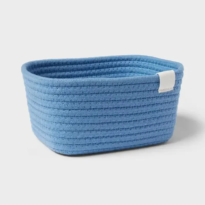 Coiled Rope Basket Blue – Brightroom™ Rectangle, Polyester & Cotton, 4″ H x 8″ W x 6″ D, Spot Clean
