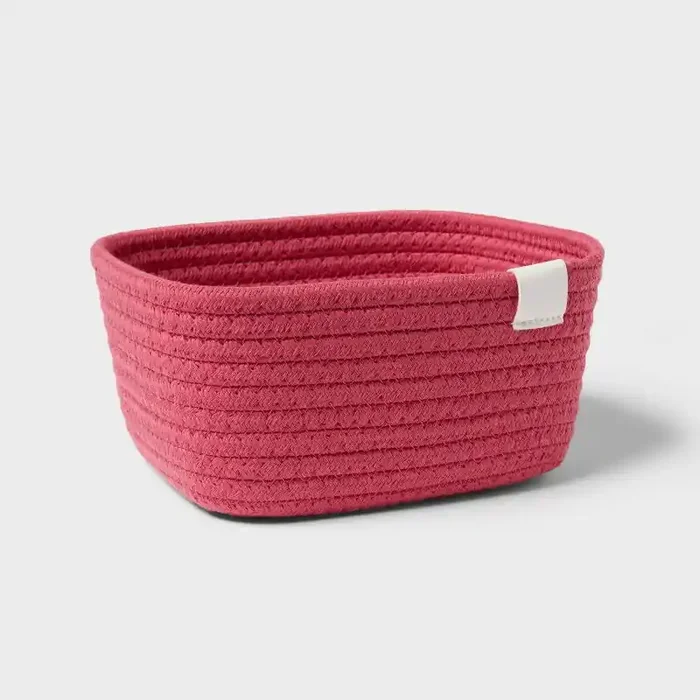 Coiled Rope Basket Pink – Brightroom™ Decorative Rectangle, Polyester & Cotton, 4″x8″x6″, Spot Clean