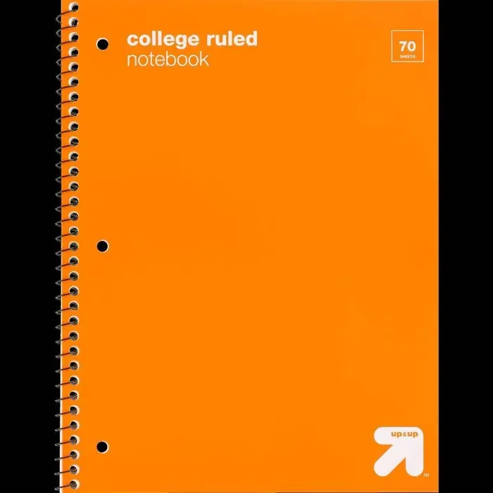 College Ruled Orange 1 Subject Flexible Plastic Cover Spiral Notebook – up&up™ 70 Pages, 3 Hole Punched, Tween & Teen