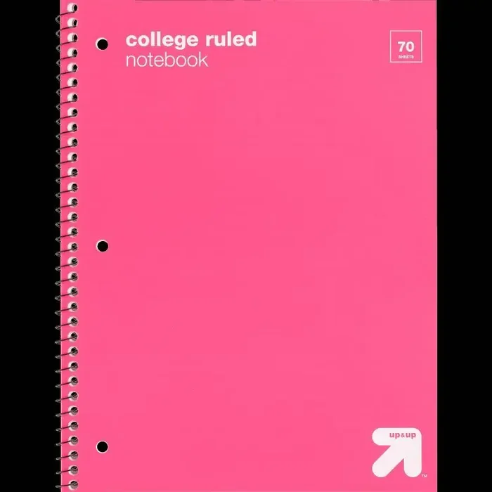 College Ruled Pink 1 Subject Flexible Plastic Cover Spiral Notebook – up&up™ 70 Pages, 3 Hole Punched, Tween Stationery