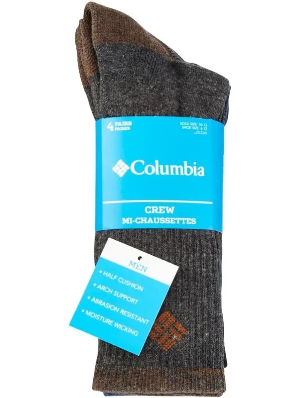 Columbia Men‘s Crew Socks – 4 Pack – Assorted