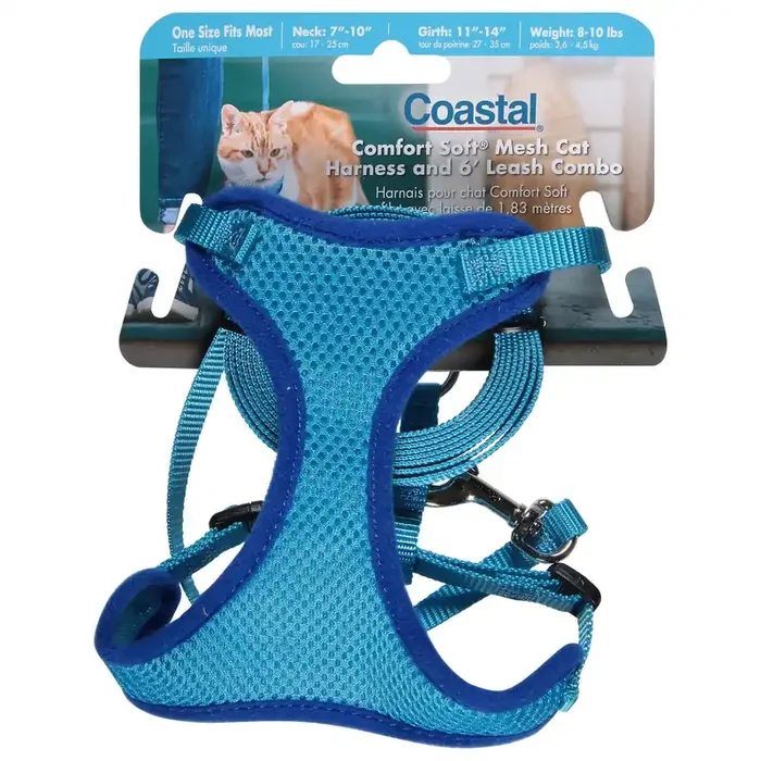 Comfort Soft Adjustable Cat Harness with 6‘ Leash, Blue Lagoon, X-Small – Girth 11″-14″, Neck 7″-10″, Weight 8-10lbs