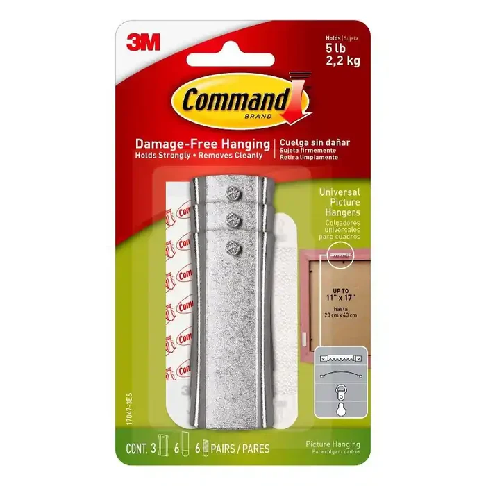 Command 3 Hangers/6 Large Strips/6 Sets of Mini Strips Universal Picture Hangers White Frame Hanging Hardware
