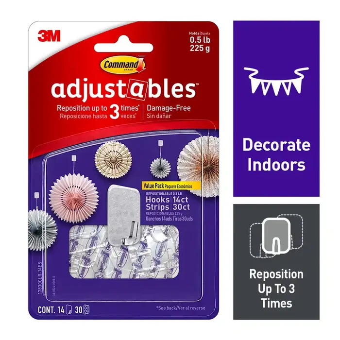 Command Adjustables Assorted 14 -Pack Clear Adhesive Storage/Utility hook ( 0.5-lb Capacity)