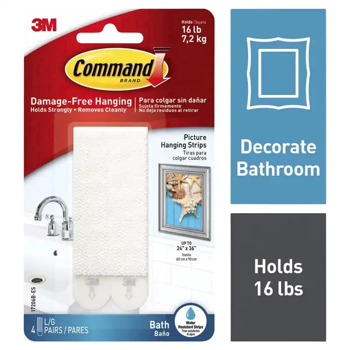 Command Bath Picture Hanging Strips – White
