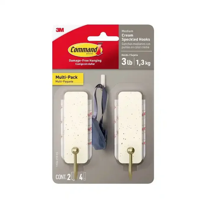 Command Damage-Free Medium 2 Hooks and 4 Strips Cream Speckle