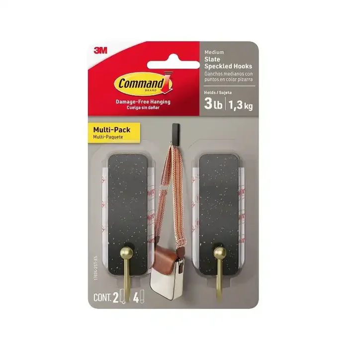 Command Damage-Free Medium 2 Hooks and 4 Strips Slate Speckle