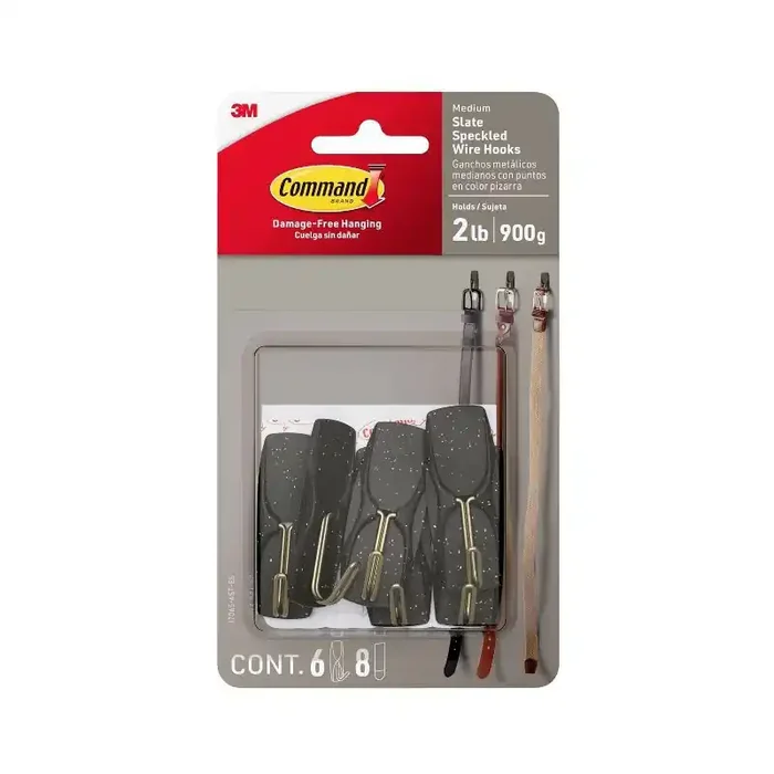 Command Damage-Free Medium 6 Wire Hooks and 8 Strips Slate Speckle