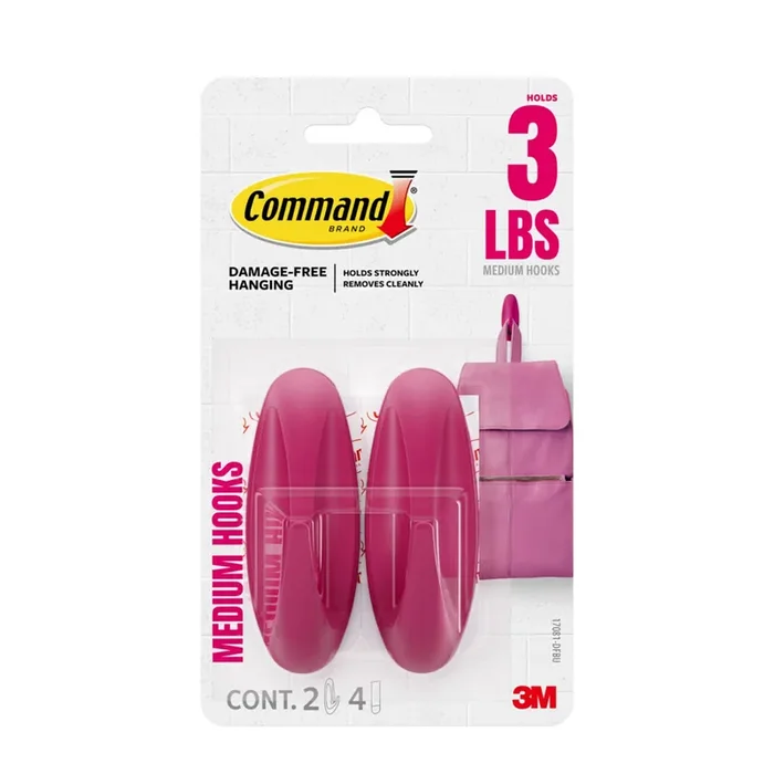 Command Dragonfruit (pink) Medium Damage Free Designer Hooks 2-pack